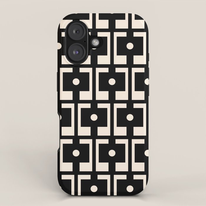 Mid Century Modern Rektangel Geometric Pattern Black and Almond Cream iPhone Case Gallery Image 1