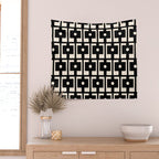 Mid Century Modern Rektangel Geometric Pattern Black and Almond Cream Wall Tapestry Gallery Image 2