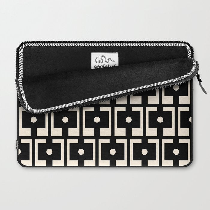 Mid Century Modern Rektangel Geometric Pattern Black and Almond Cream Laptop Sleeve Gallery Image 2