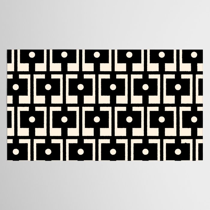 Mid Century Modern Rektangel Geometric Pattern Black and Almond Cream Tablecloth Gallery Image 2