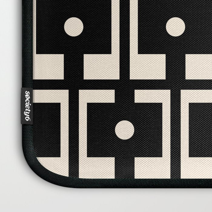 Mid Century Modern Rektangel Geometric Pattern Black and Almond Cream Laptop Sleeve Gallery Image 3
