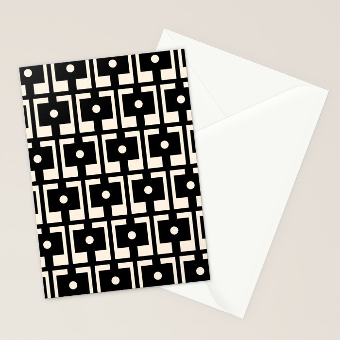 Mid Century Modern Rektangel Geometric Pattern Black and Almond Cream Stationery Card Gallery Image 2