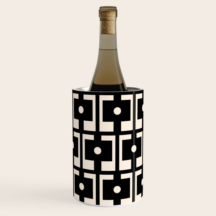 Mid Century Modern Rektangel Geometric Pattern Black and Almond Cream Wine Chiller Gallery Image 1