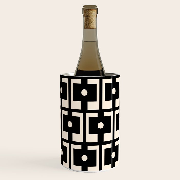 Mid Century Modern Rektangel Geometric Pattern Black and Almond Cream Wine Chiller Gallery Image 2
