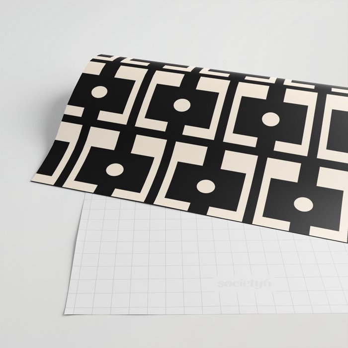 Mid Century Modern Rektangel Geometric Pattern Black and Almond Cream Wrapping Paper Gallery Image 2