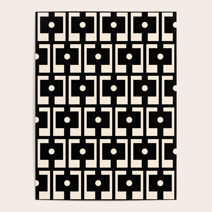 Mid Century Modern Rektangel Geometric Pattern Black and Almond Cream Poster Gallery Image 1