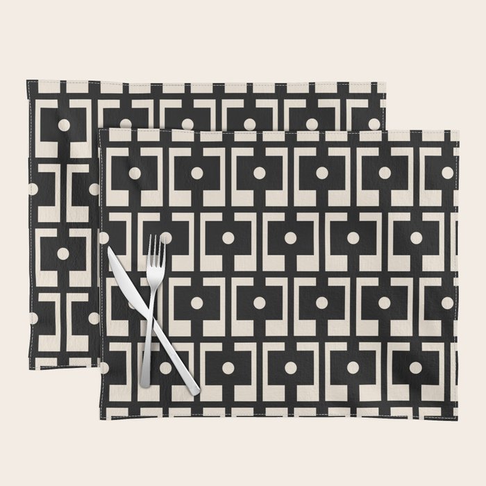 Mid Century Modern Rektangel Geometric Pattern Black and Almond Cream Placemat