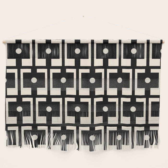 Mid Century Modern Rektangel Geometric Pattern Black and Almond Cream Wall Hanging Gallery Image 1