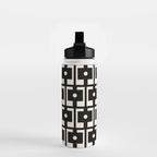 Mid Century Modern Rektangel Geometric Pattern Black and Almond Cream Water Bottle Gallery Image 2