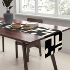 Mid Century Modern Rektangel Geometric Pattern Black and Almond Cream Table Runner Gallery Image 2