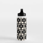 Mid Century Modern Rektangel Geometric Pattern Black and Almond Cream Water Bottle Gallery Image 3