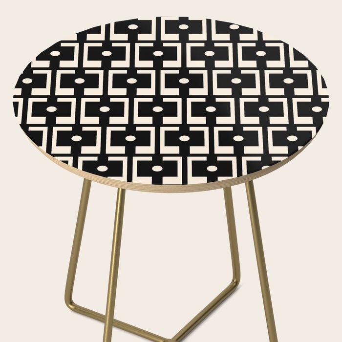 Mid Century Modern Rektangel Geometric Pattern Black and Almond Cream Side Table Gallery Image 2