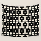 Mid Century Modern Rektangel Geometric Pattern Black and Almond Cream Wall Tapestry Gallery Image 4