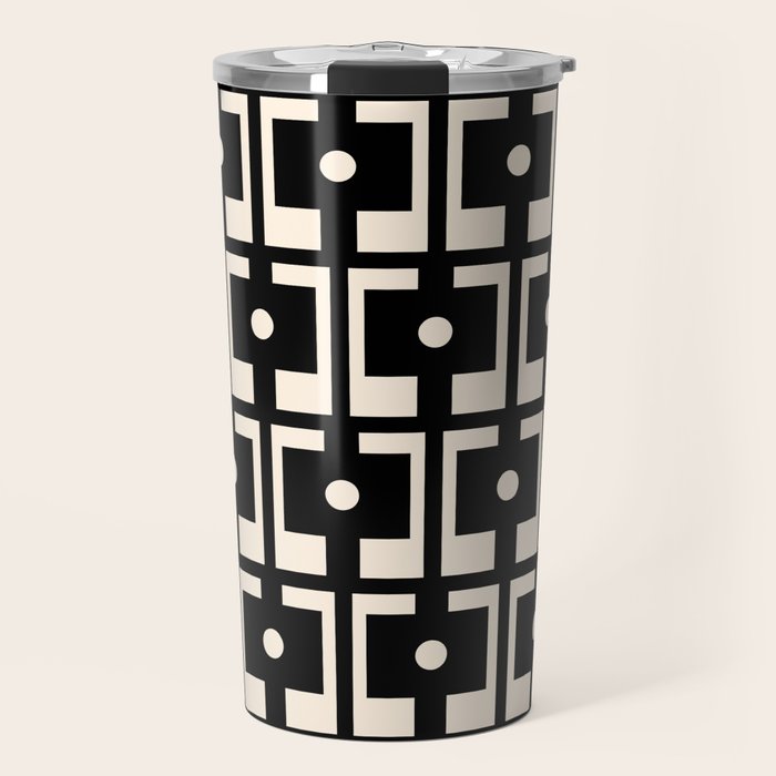 Mid Century Modern Rektangel Geometric Pattern Black and Almond Cream Travel Mug Gallery Image 1