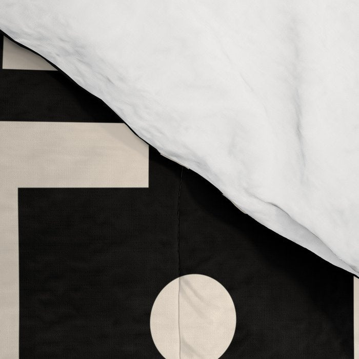 Mid Century Modern Rektangel Geometric Pattern Black and Almond Cream Comforter Gallery Image 4