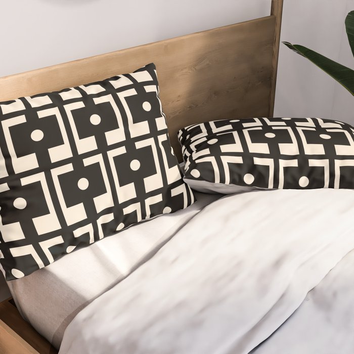 Mid Century Modern Rektangel Geometric Pattern Black and Almond Cream Pillow Sham Gallery Image 2