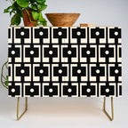 Mid Century Modern Rektangel Geometric Pattern Black and Almond Cream Credenza Gallery Image 1