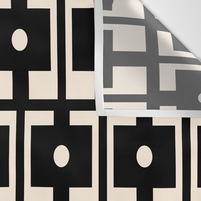 Mid Century Modern Rektangel Geometric Pattern Black and Almond Cream Wall Tapestry Gallery Image 3