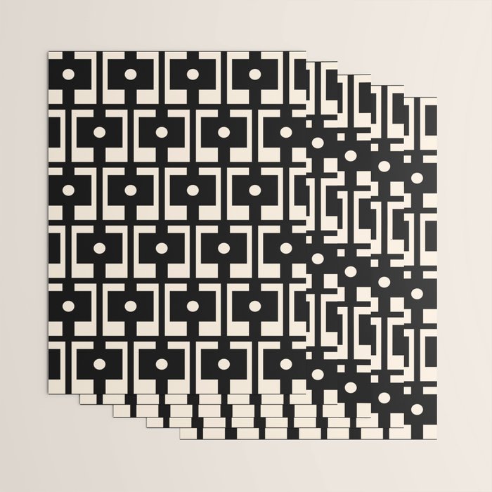 Mid Century Modern Rektangel Geometric Pattern Black and Almond Cream Wrapping Paper Gallery Image 3