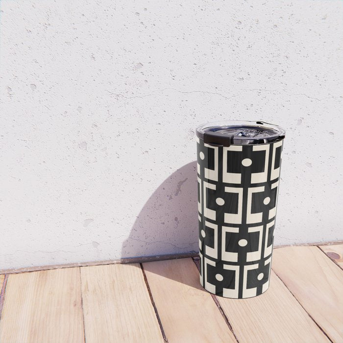 Mid Century Modern Rektangel Geometric Pattern Black and Almond Cream Travel Mug Gallery Image 4