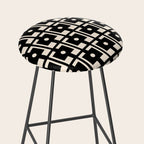 Mid Century Modern Rektangel Geometric Pattern Black and Almond Cream Stool Gallery Image 2