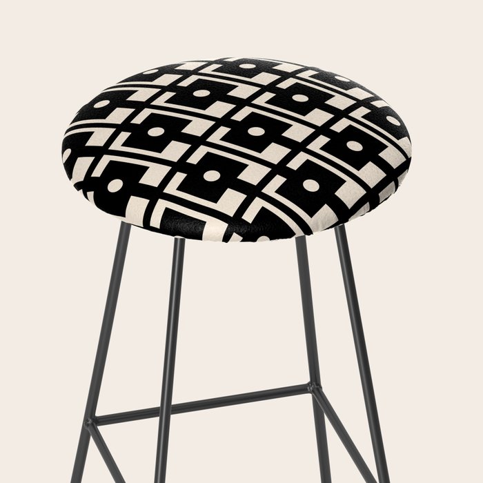 Mid Century Modern Rektangel Geometric Pattern Black and Almond Cream Stool Gallery Image 2