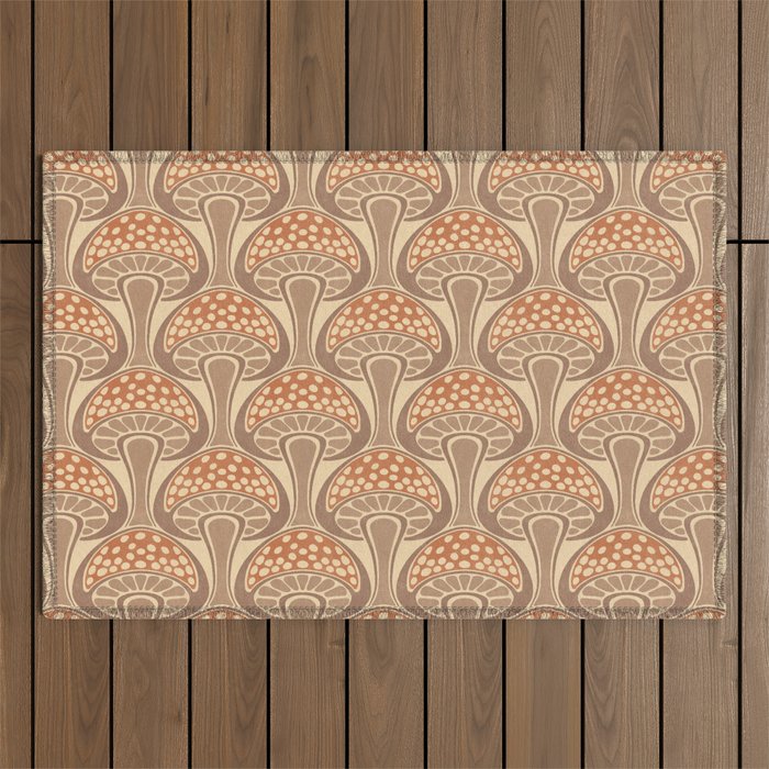 Art Nouveau Mushrooms - taupe and rust Outdoor Rug Gallery Image 1