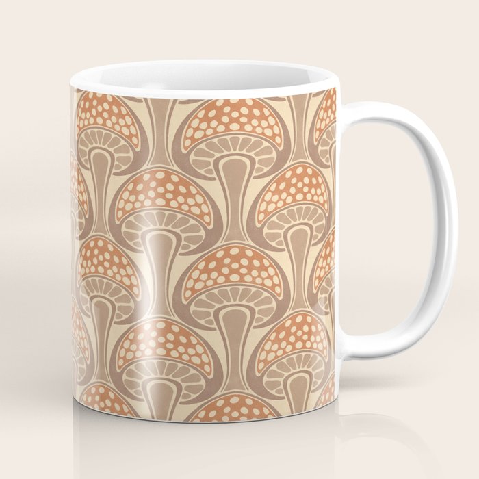 Art Nouveau Mushrooms - taupe and rust Coffee Mug Gallery Image 1