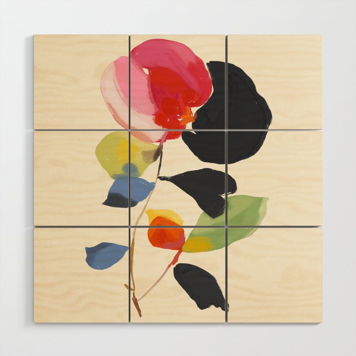 Minimal Abstract Colorful Flower Wood Wall Art Gallery Image 1