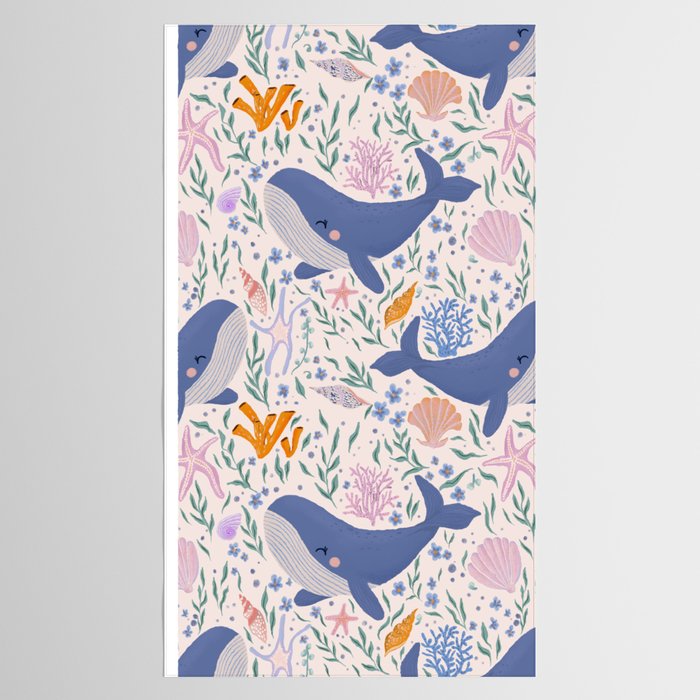 Adorable Whale and Sea Life illustration Tablecloth Gallery Image 2