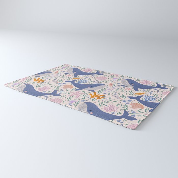 Adorable Whale and Sea Life illustration Rug Gallery Image 3