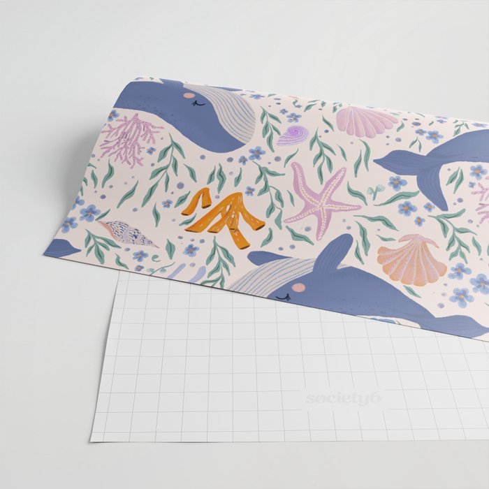 Adorable Whale and Sea Life illustration Wrapping Paper Gallery Image 2