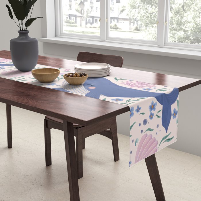 Adorable Whale and Sea Life illustration Table Runner Gallery Image 2