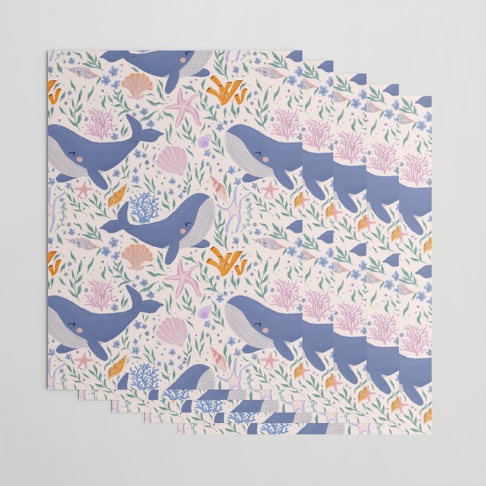 Adorable Whale and Sea Life illustration Wrapping Paper Gallery Image 3