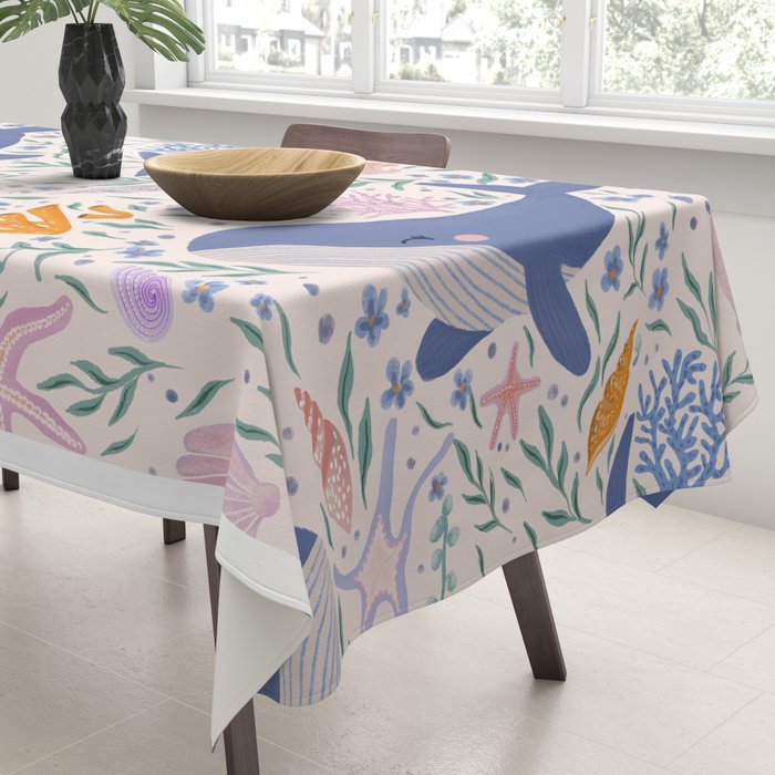 Adorable Whale and Sea Life illustration Tablecloth Gallery Image 3