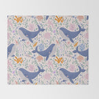 Adorable Whale and Sea Life illustration Throw Blanket Gallery Image 2