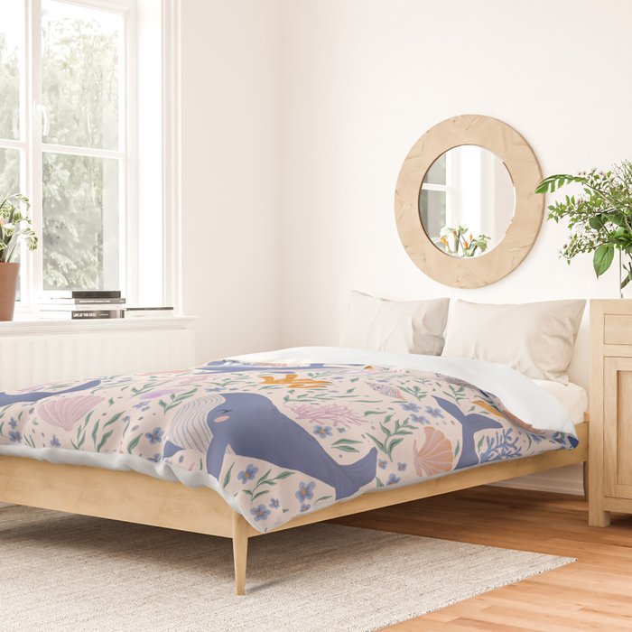 Adorable Whale and Sea Life illustration Duvet Cover Gallery Image 2