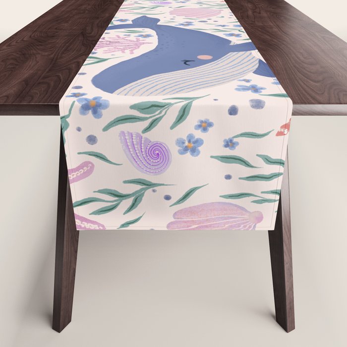 Adorable Whale and Sea Life illustration Table Runner Gallery Image 1