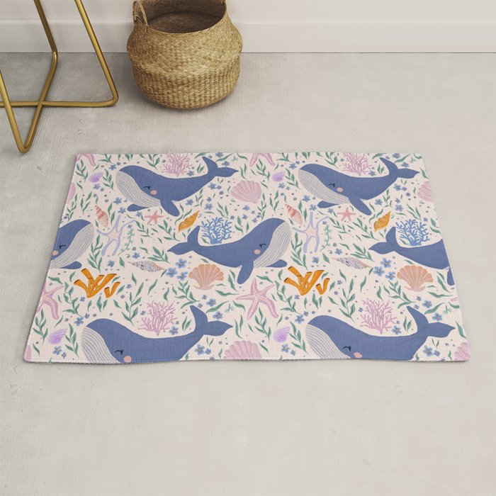 Adorable Whale and Sea Life illustration Rug Gallery Image 1