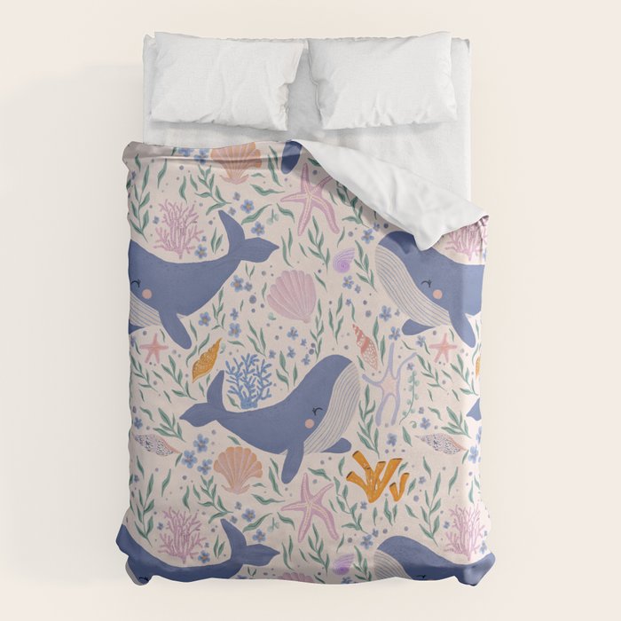 Adorable Whale and Sea Life illustration Duvet Cover Gallery Image 6
