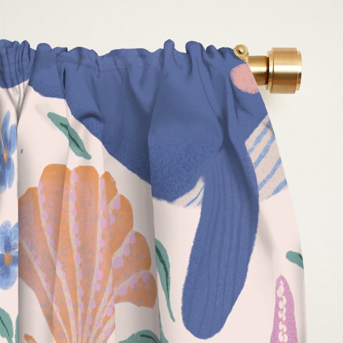 Adorable Whale and Sea Life illustration Window Curtain Gallery Image 2