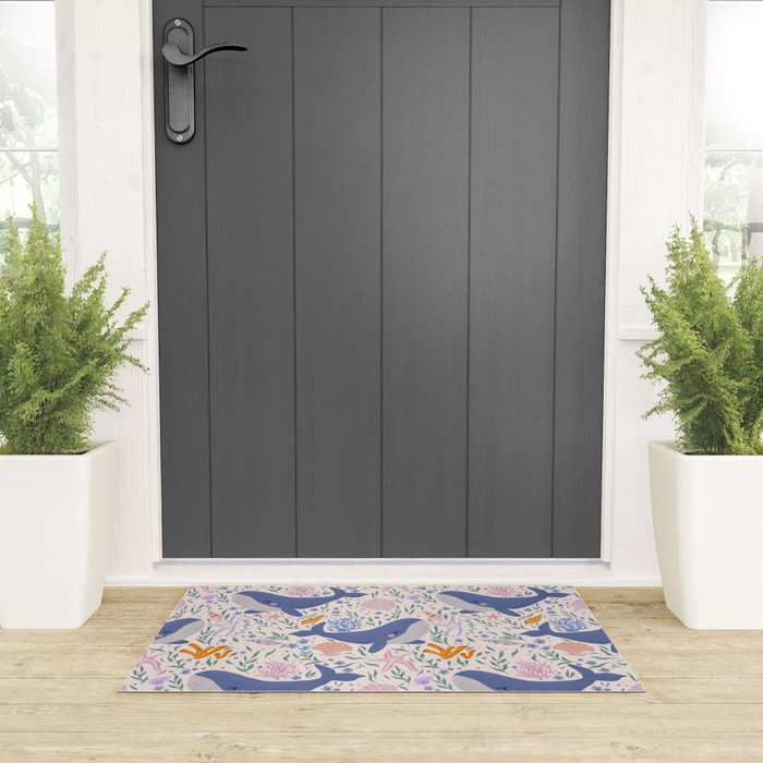 Adorable Whale and Sea Life illustration Welcome Mat Gallery Image 3