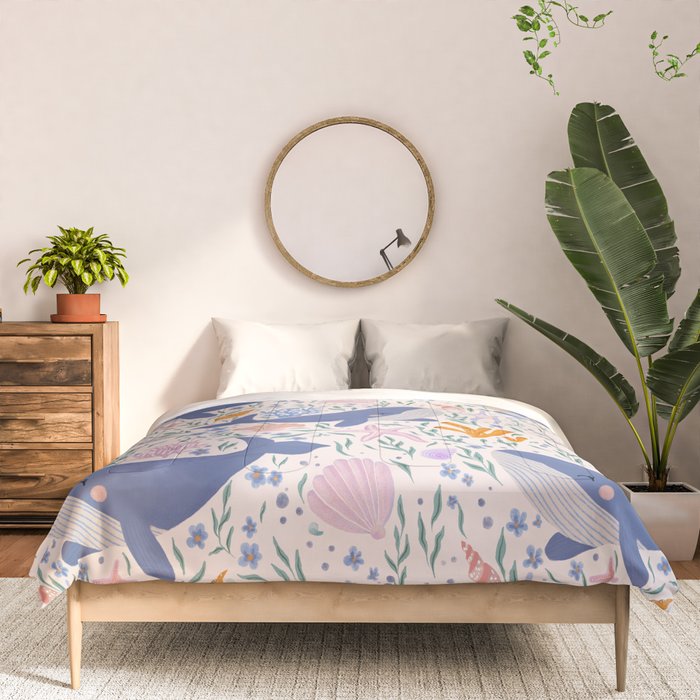 Adorable Whale and Sea Life illustration Comforter Gallery Image 3