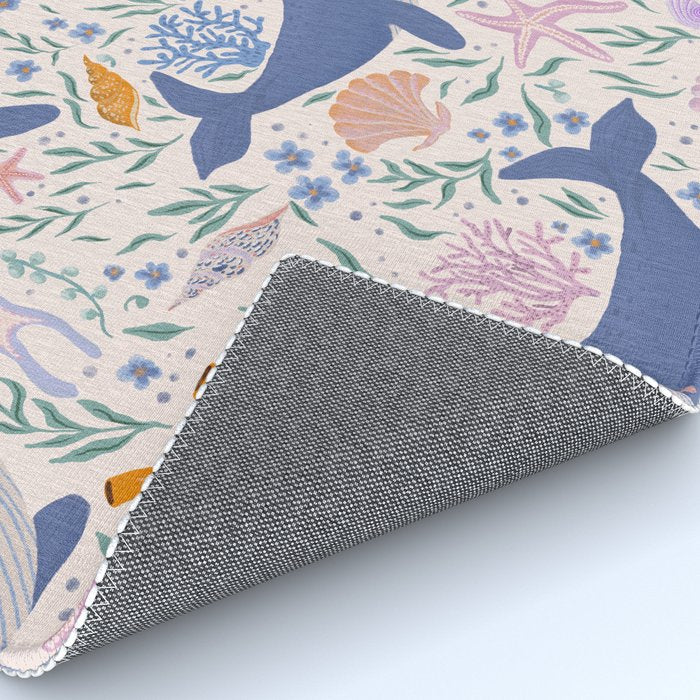 Adorable Whale and Sea Life illustration Rug Gallery Image 4