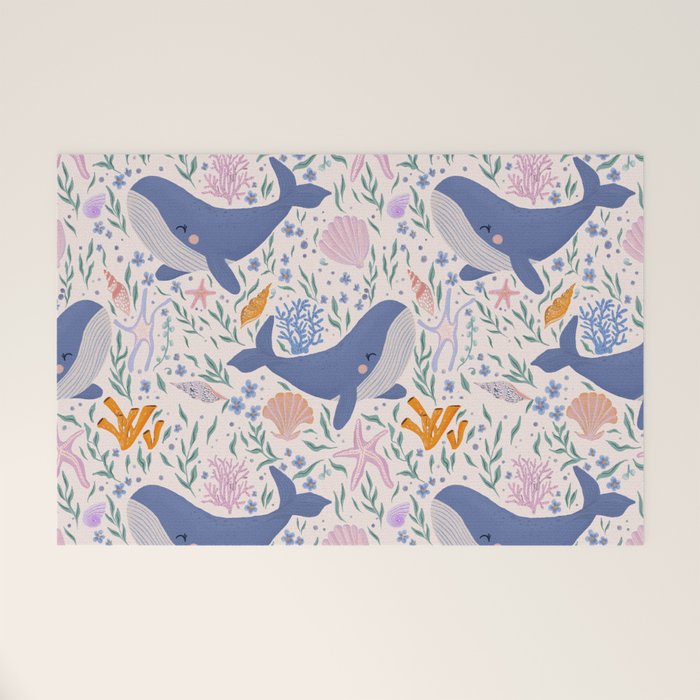 Adorable Whale and Sea Life illustration Welcome Mat Gallery Image 1