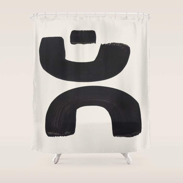 Mid Century Modern Minimalist Abstract Art Brush Strokes Black & White Ink Art Tribal Marking Shower Curtain Gallery Image 1