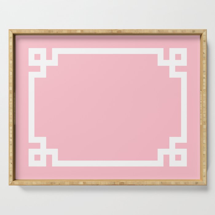 Pink and White Greek Key Border Serving Tray Gallery Image 1