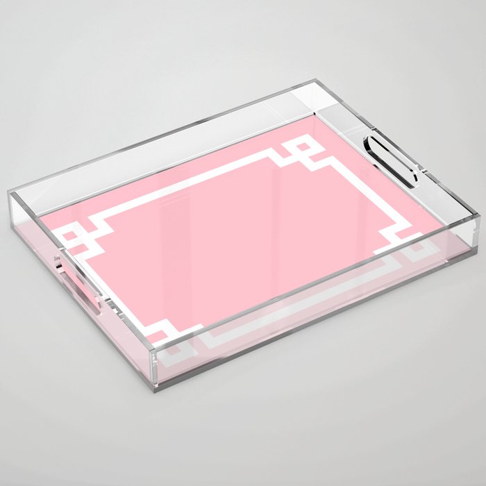 Pink and White Greek Key Border Acrylic Tray Gallery Image 1