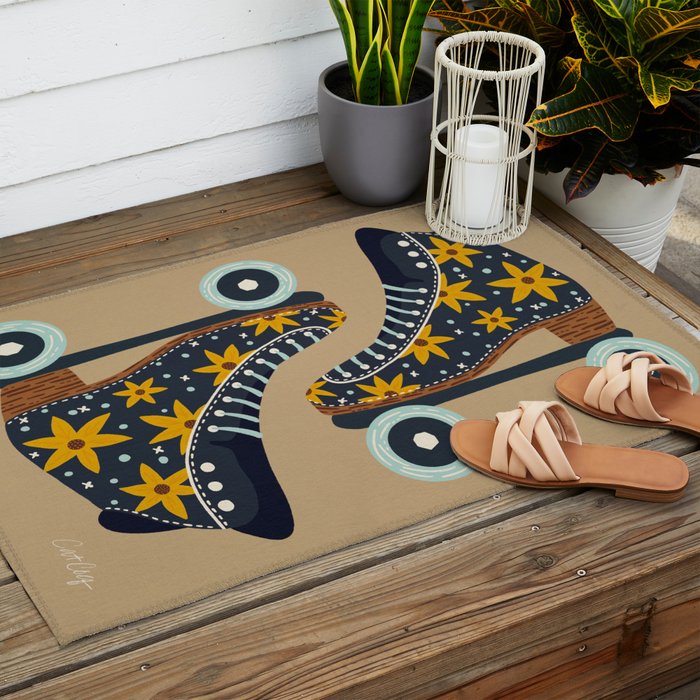 Retro Roller Skates - Teal & Yellow Palette Outdoor Rug Gallery Image 2