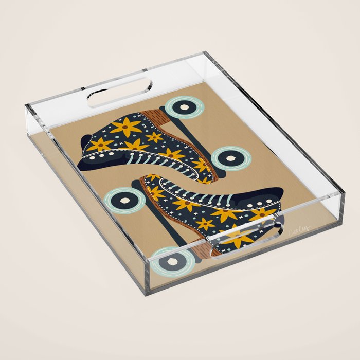 Retro Roller Skates - Teal & Yellow Palette Acrylic Tray Gallery Image 1